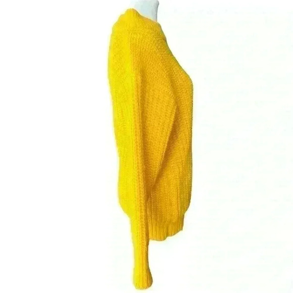 Vintage 80s One Step Up Chunky Rib Knit Bright Yellow Oversized Sweater Size S - Picture 2 of 7